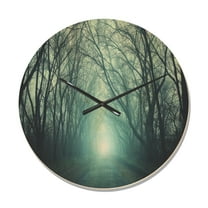 Designart 'Path in Fall Forest with Green Light ' Farmhouse Wood Wall Clock