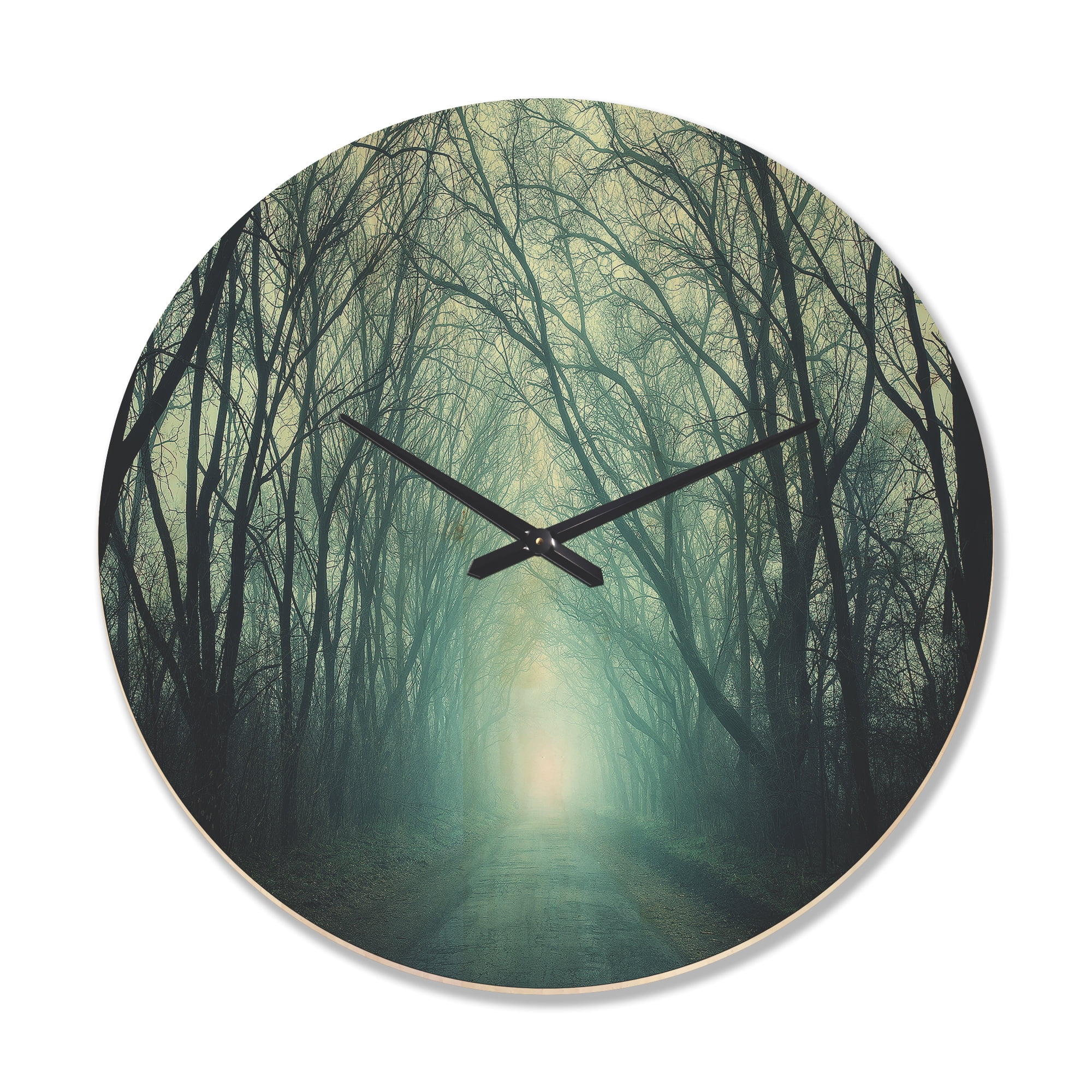 Designart 'Path in Fall Forest with Green Light ' Farmhouse Wood Wall Clock