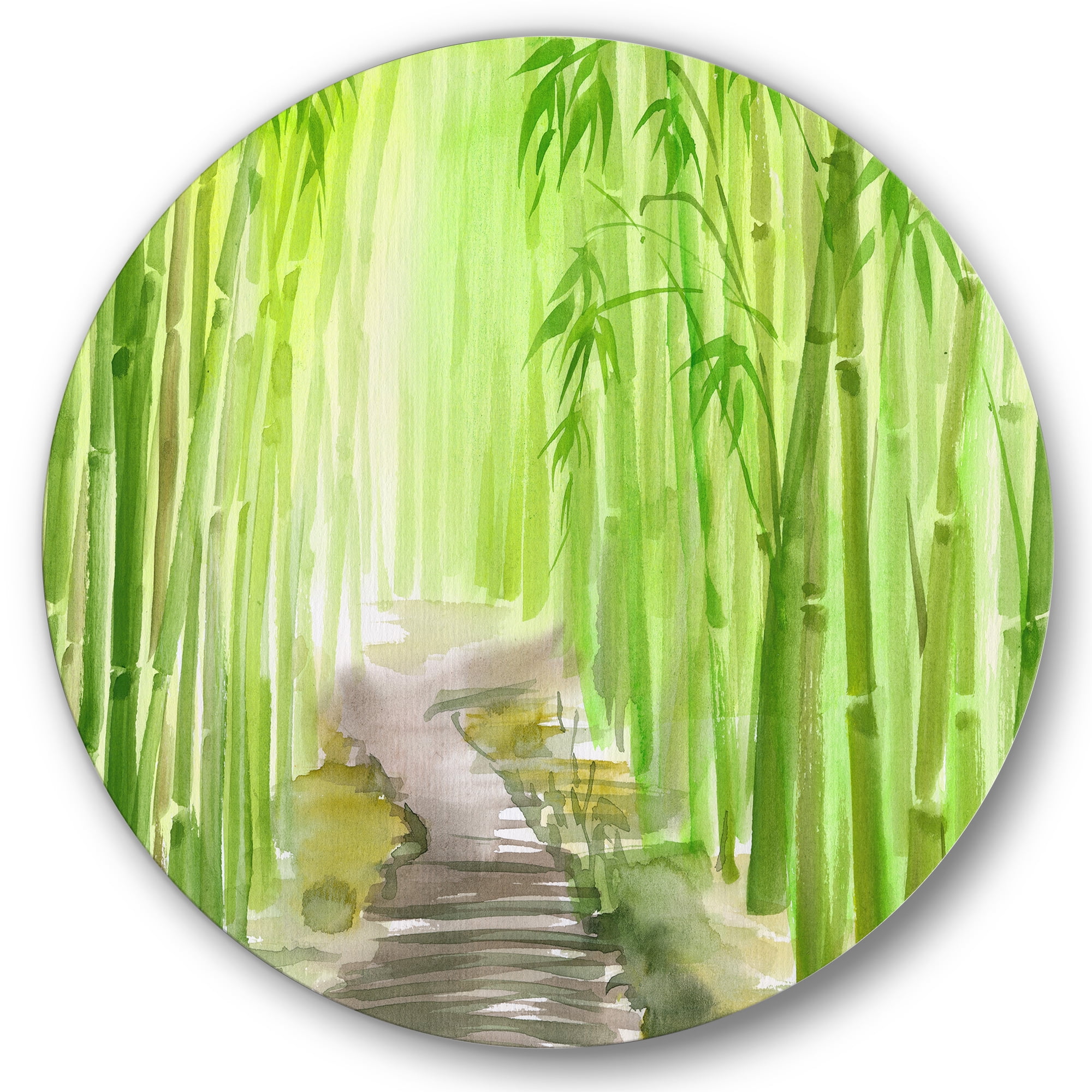 Designart 'Path in Green Bamboo Forest' Traditional Circle Metal Wall Art 23x23 - Disc of 23