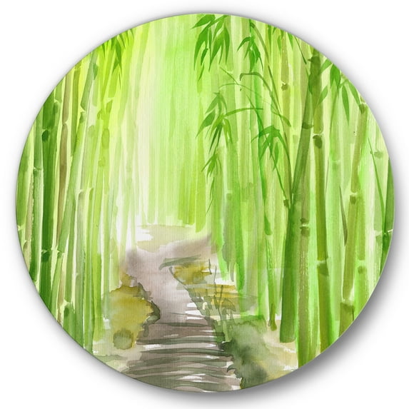 Designart 'Path in Green Bamboo Forest' Traditional Circle Metal Wall Art 36x36 - Disc of 36