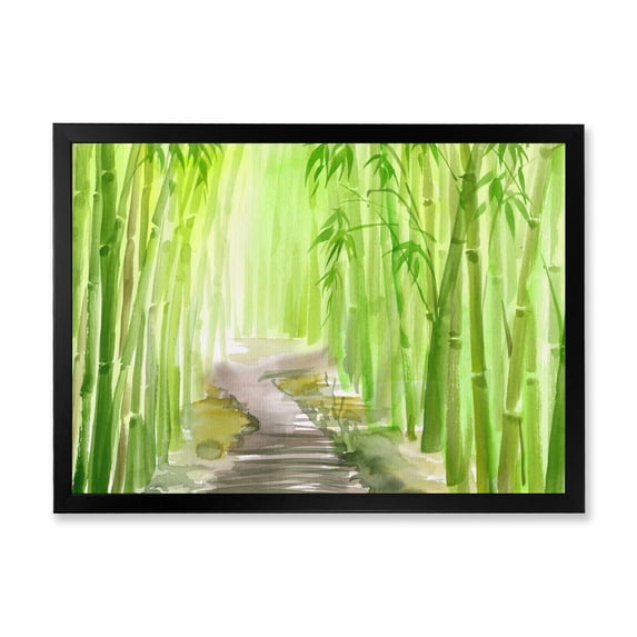 Designart 'Path in Green Bamboo Forest' Traditional Framed Art Print