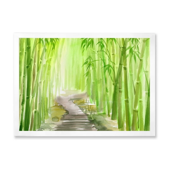 Designart 'Path in Green Bamboo Forest' Traditional Framed Art Print