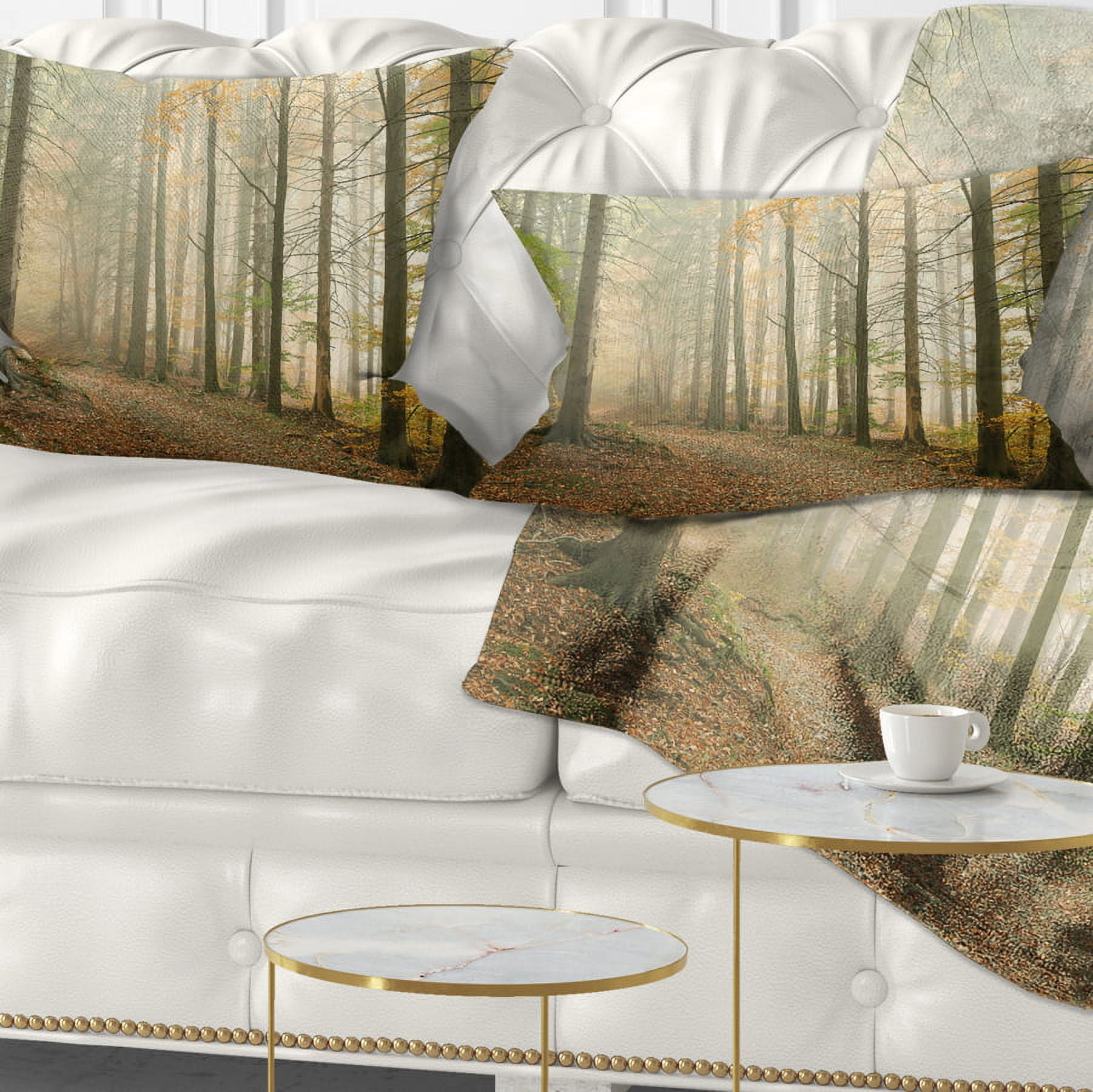 Designart Path in Misty Autumn Forest - Landscape Photography Throw Pillow - 12x20