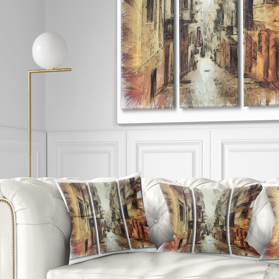 Designart Path in Street Watercolor Stretch - Cityscape Throw Pillow - 18x18