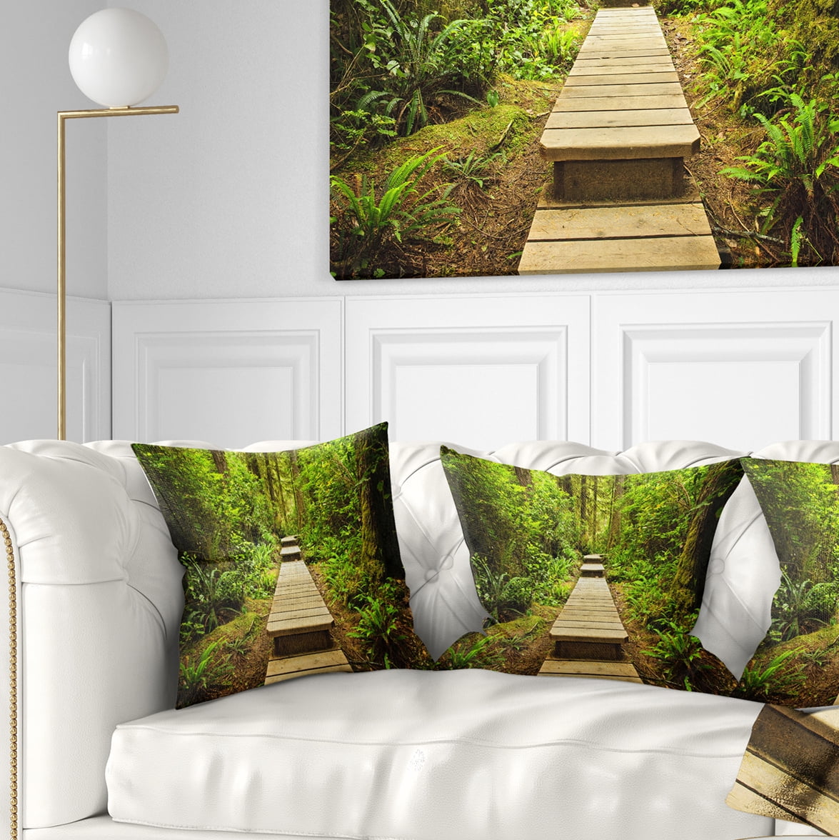 Designart Path in Temperate Rainforest - Landscape Photography Throw Pillow - 18x18