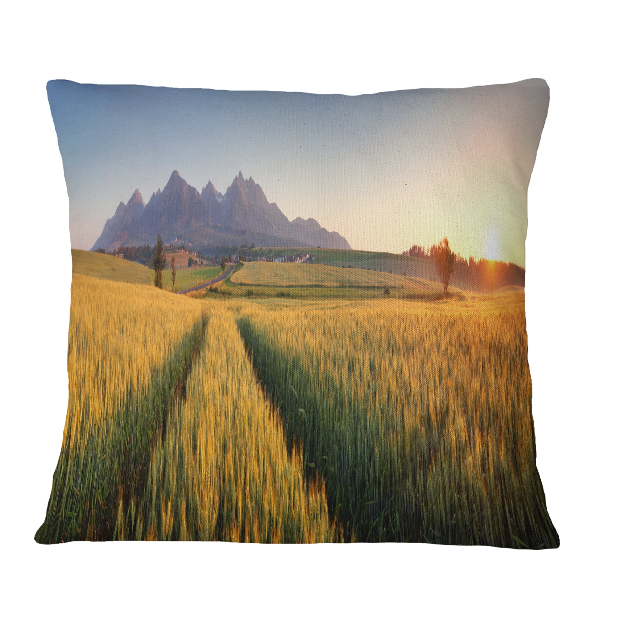 Designart Path in the Wheat Field - Landscape Printed Throw Pillow - 18x18