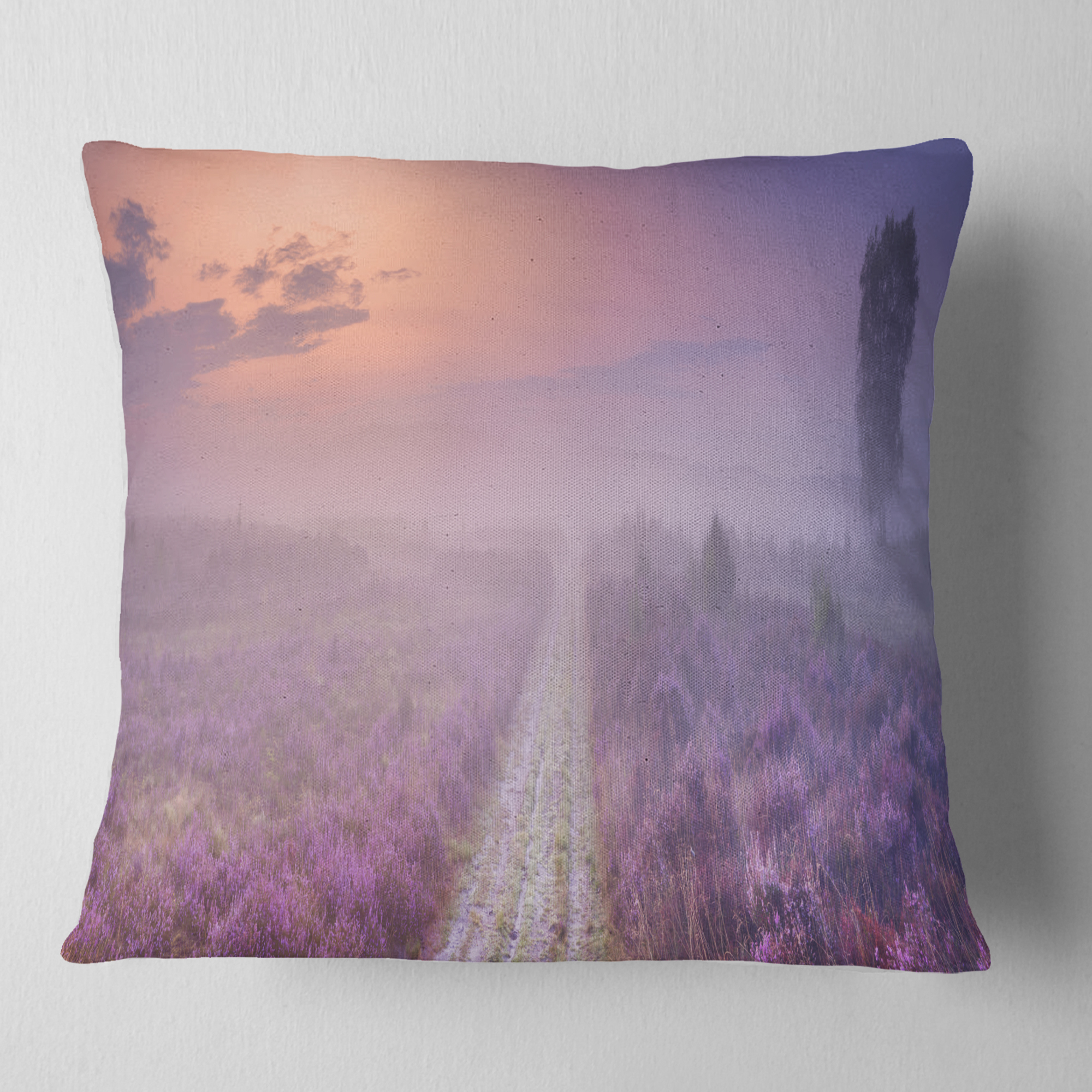 Designart Path through Blooming Field - Seascape Throw Pillow - 18x18