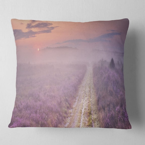 Designart Path through Blooming Heather - Landscape Printed Throw Pillow - 16x16