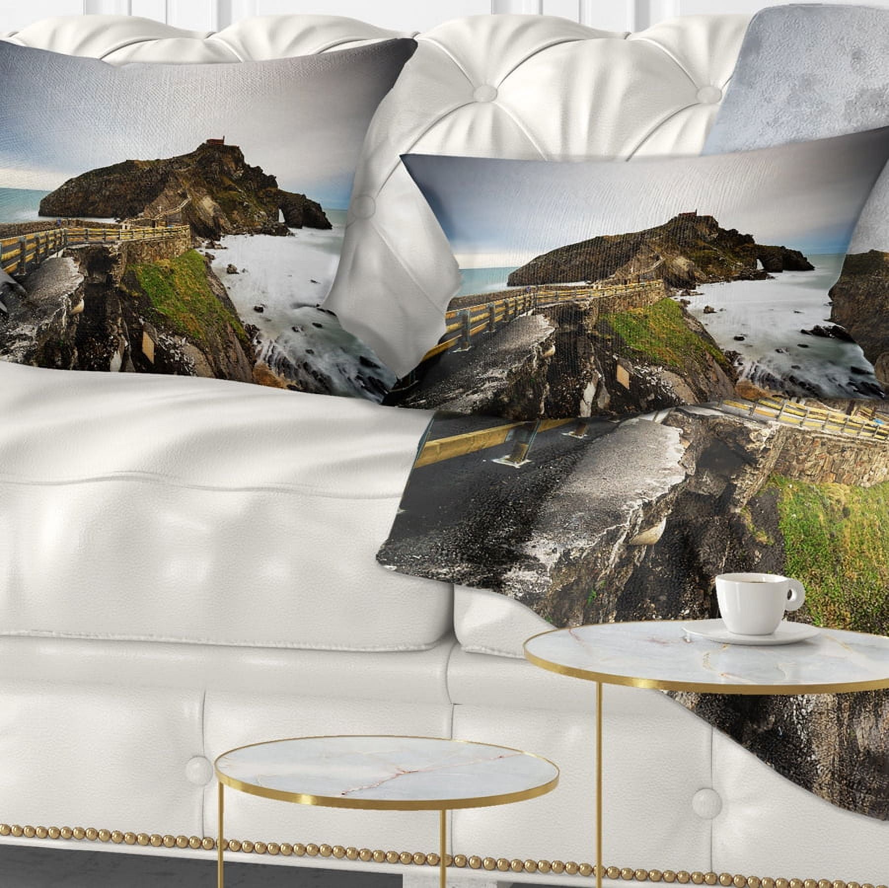 Designart Path to Cape and Chapel in Spain - Seashore Photo Throw Pillow - 12x20