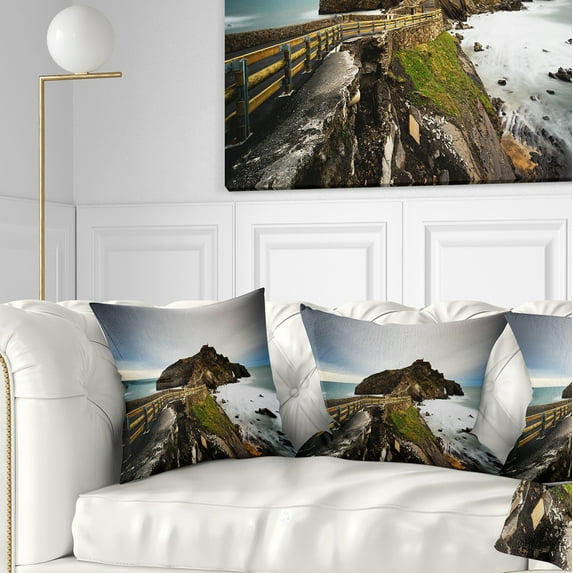 Designart Path to Cape and Chapel in Spain - Seashore Photo Throw Pillow - 18x18