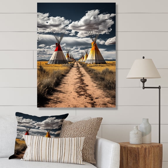 Designart "Path to Spirituality Yellow Native Tipi I" Cityscapes Canvas Print