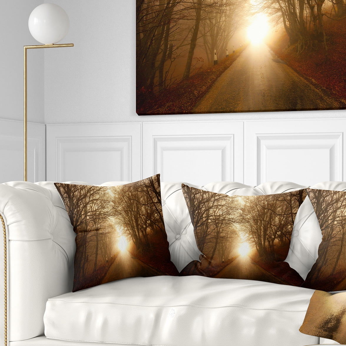 Designart Path to Sunlight in Autumn Forest - Landscape Photography Throw Pillow - 18x18