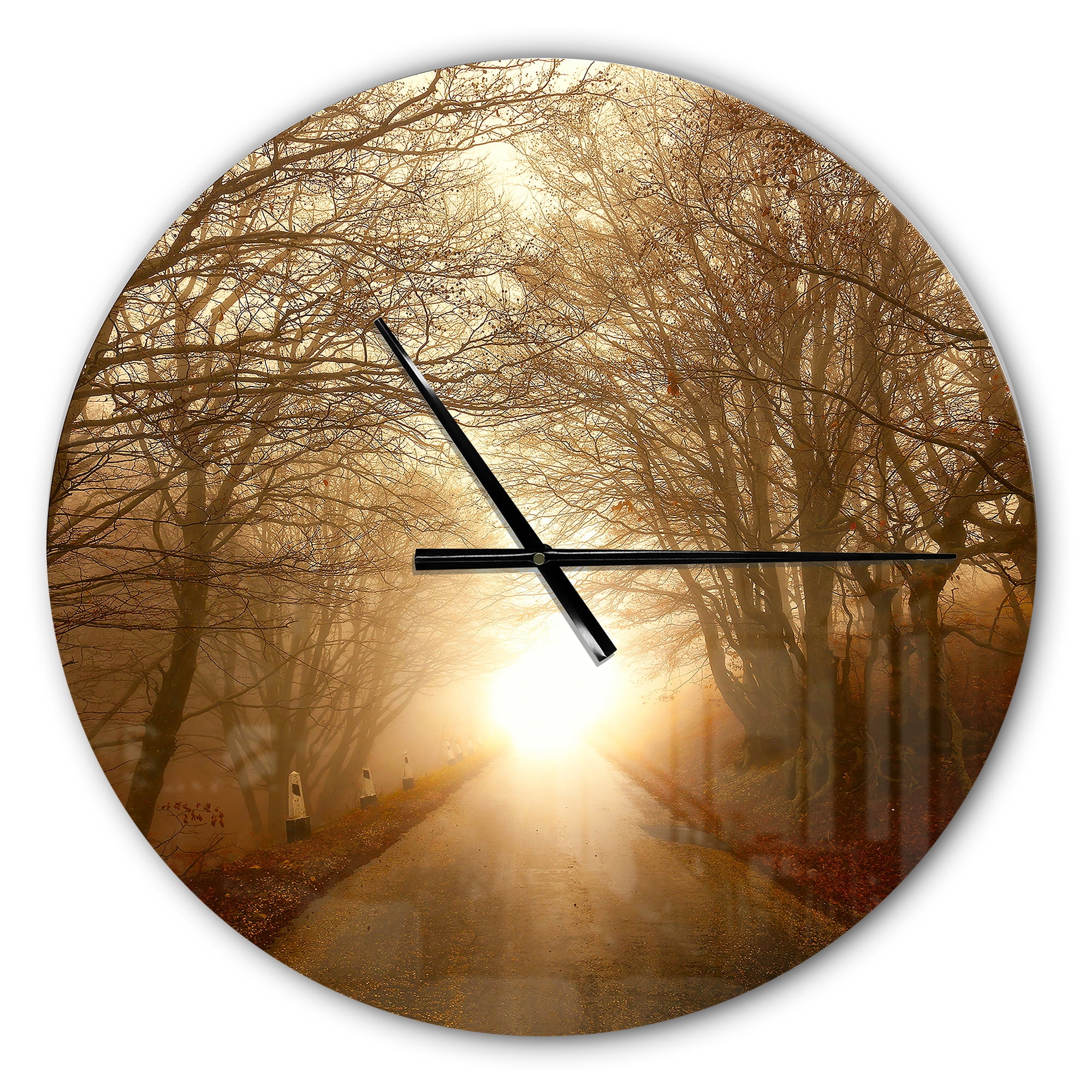 Designart 'Path to Sunlight in Autumn Forest ' Modern wall clock