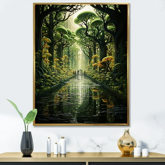 Designart "Pathway To Enchanted Wilderness I" Surrealism Floater Framed Canvas Prints
