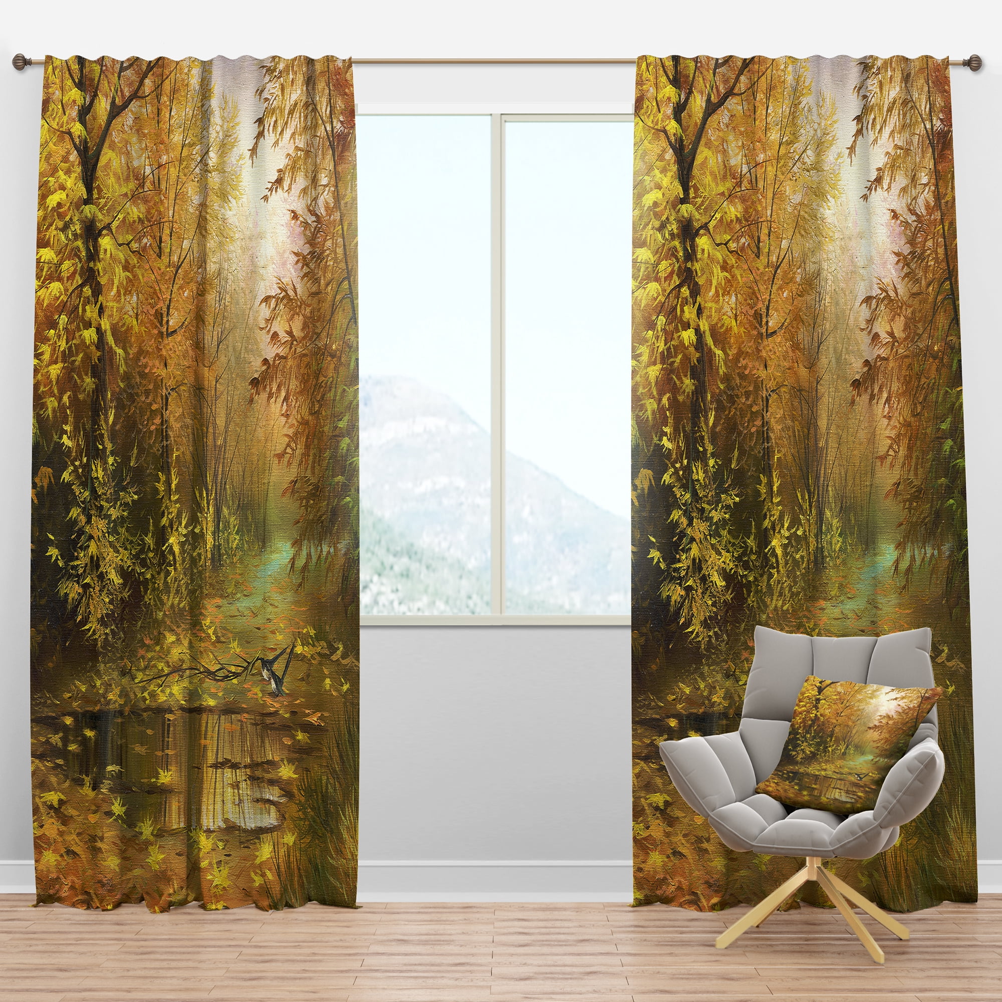 Designart 'Pathway in Beautiful Autumn Forest' Landscapes Blackout Curtain Panel