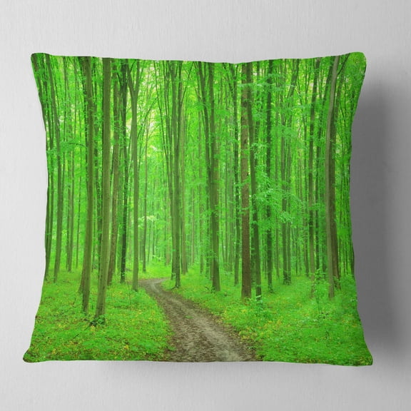 Designart Pathway in Bright Green Forest - Modern Forest Throw Pillow - 16x16