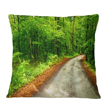 Designart Pathway in Deep Moss Forest - Landscape Printed Throw Pillow - 12x20