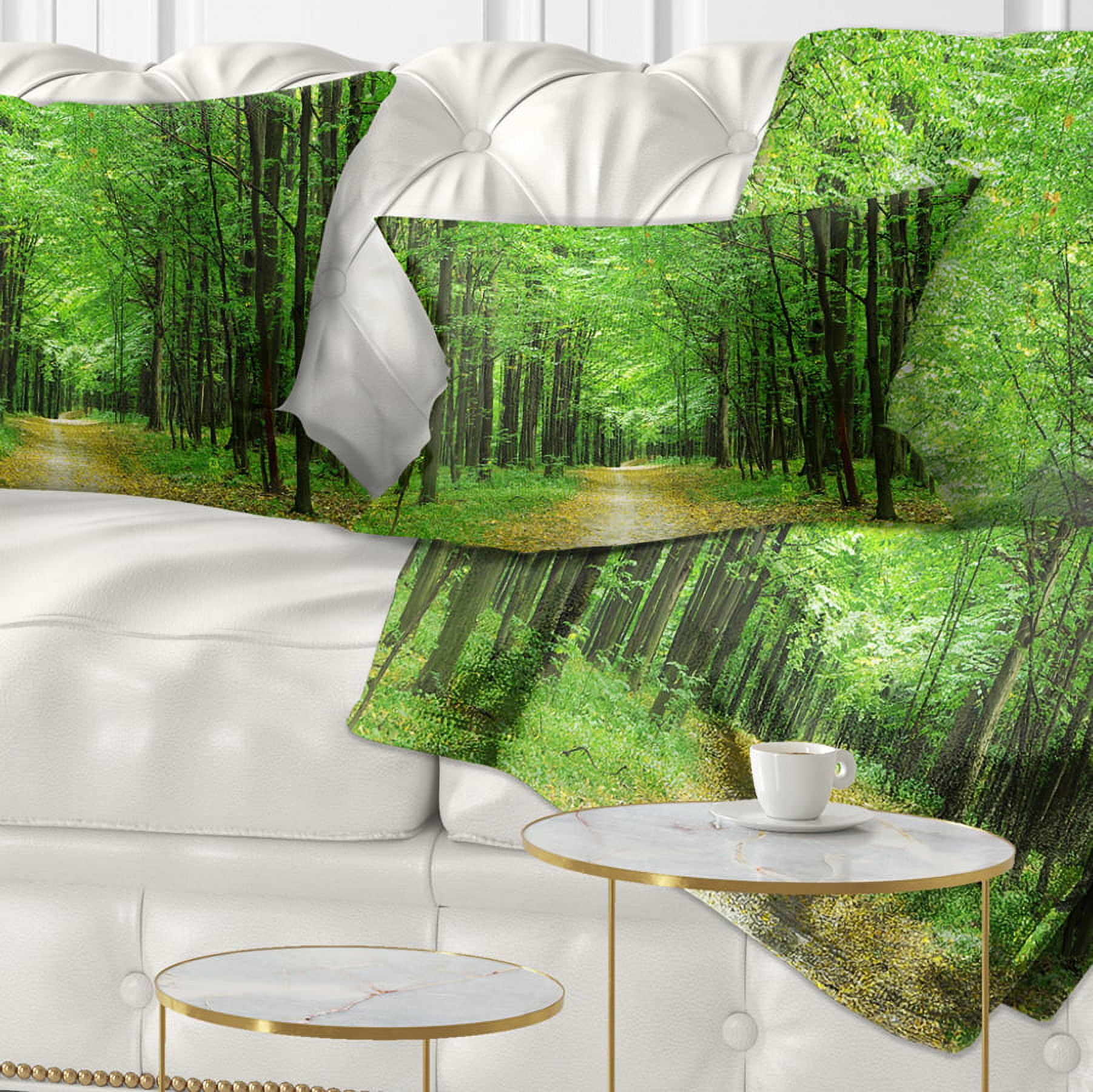Designart Pathway in Green Forest - Landscape Photography Throw Pillow - 12x20