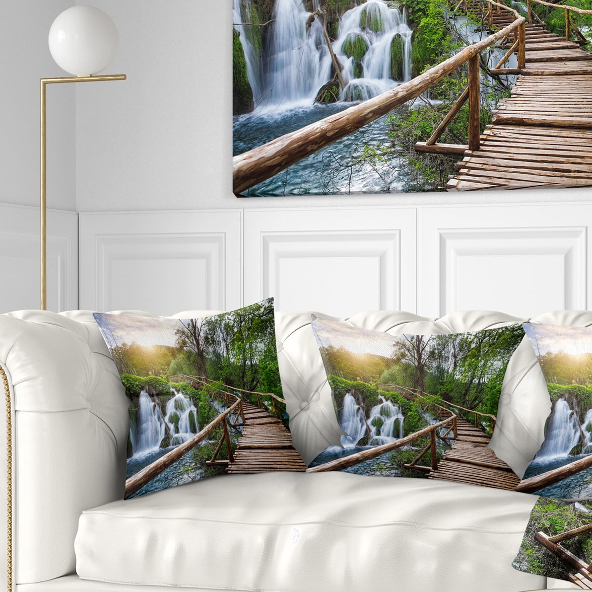 Designart Pathway in Plitvice Lakes - Landscape Photography Throw Pillow - 18x18