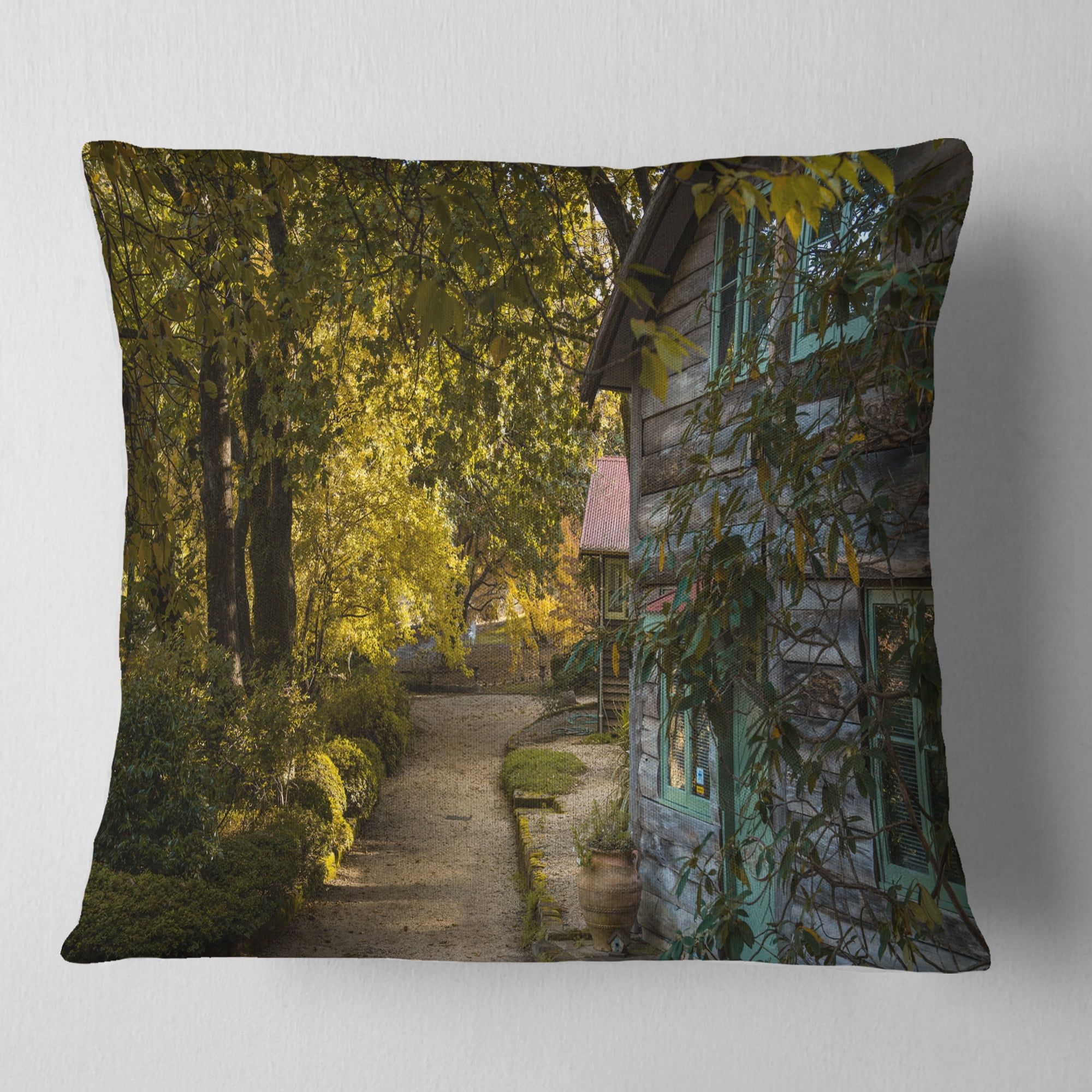Designart Pathway in the Green Garden - Landscape Printed Throw Pillow - 16x16