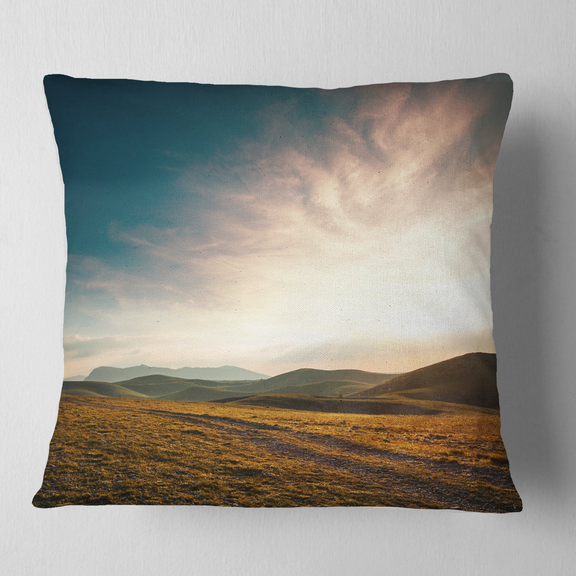 Designart Pathway over Mountains At Sunset - Landscape Printed Throw Pillow - 18x18
