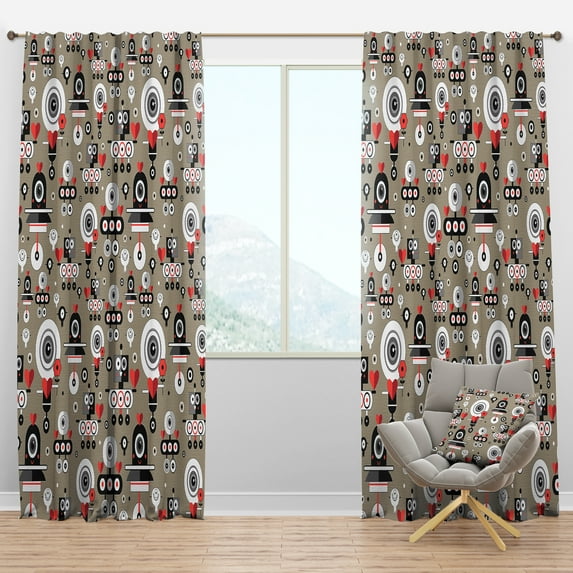 Designart 'Pattern Amusing Lovers Eye Robots' Modern & Contemporary Blackout Curtain Panel