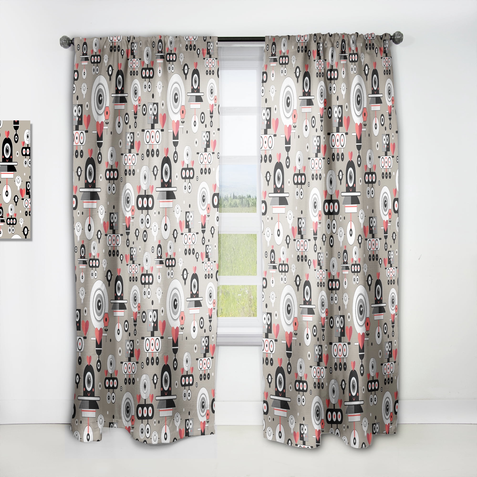 Designart 'Pattern Amusing Lovers Eye Robots' Modern & Contemporary Curtain Panel