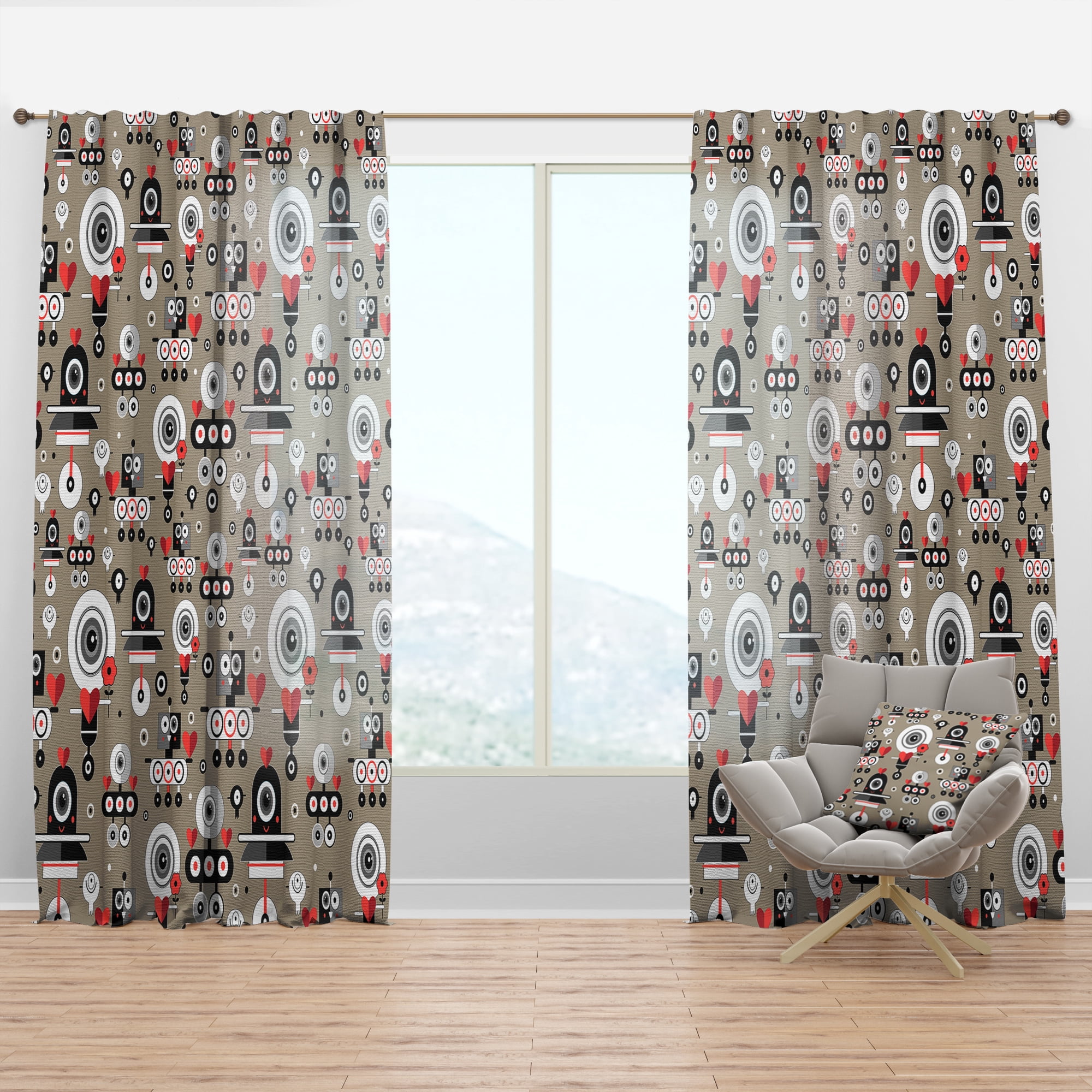 Designart 'Pattern Amusing Lovers Eye Robots' Modern & Contemporary Curtain Panel