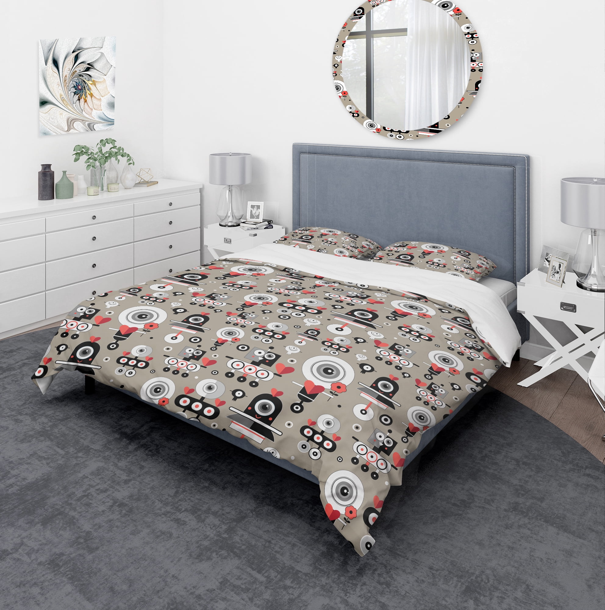 Designart 'Pattern Amusing Lovers Robots' Modern & Contemporary Duvet Cover Set