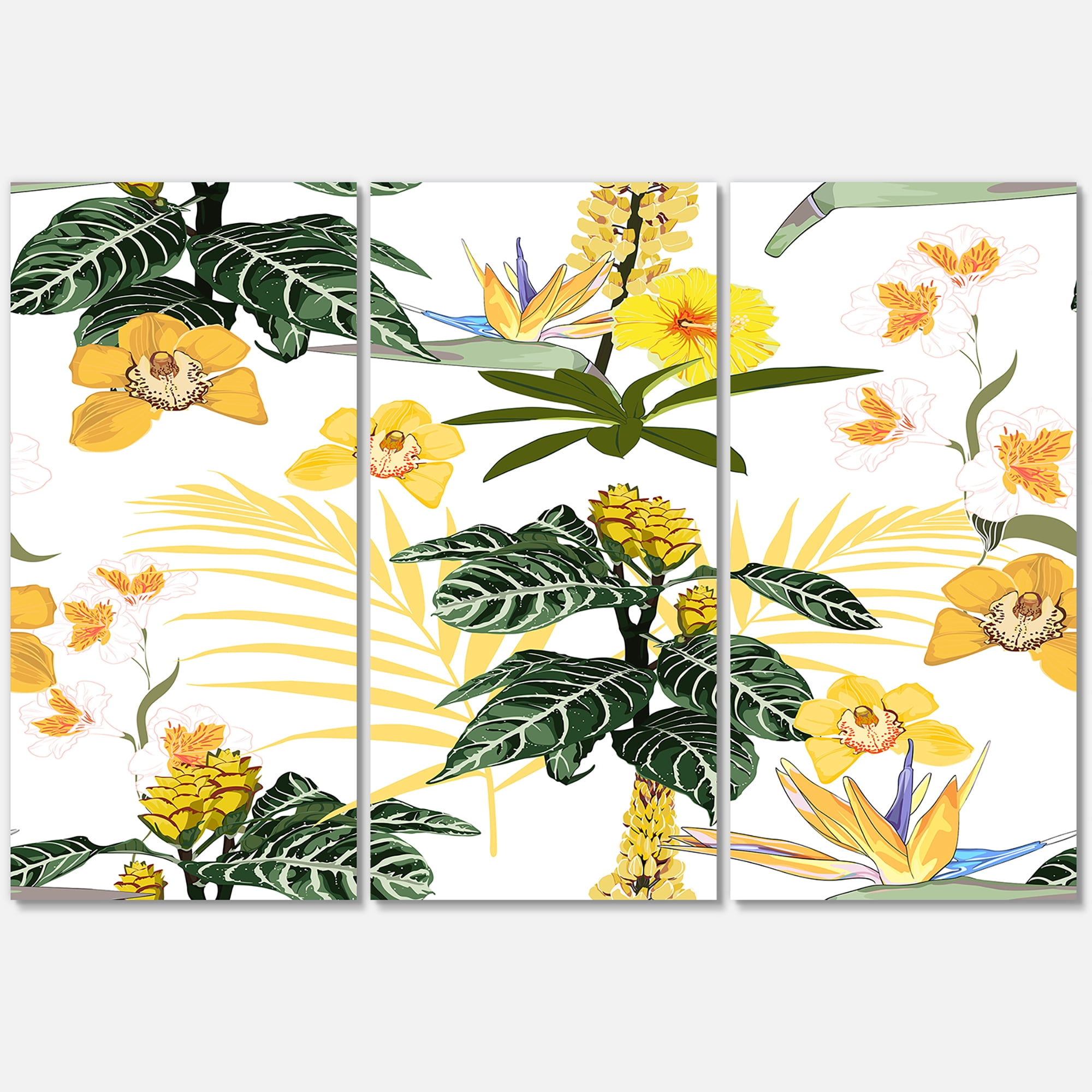 Designart ' Pattern Of Beautiful Yellow Flowers ' Modern Canvas Wall Art Print
