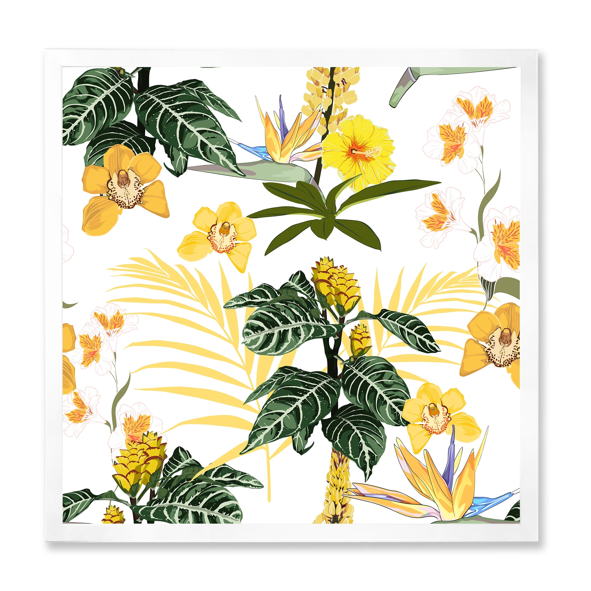 Designart 'Pattern Of Beautiful Yellow Flowers ' Modern Framed Art Print