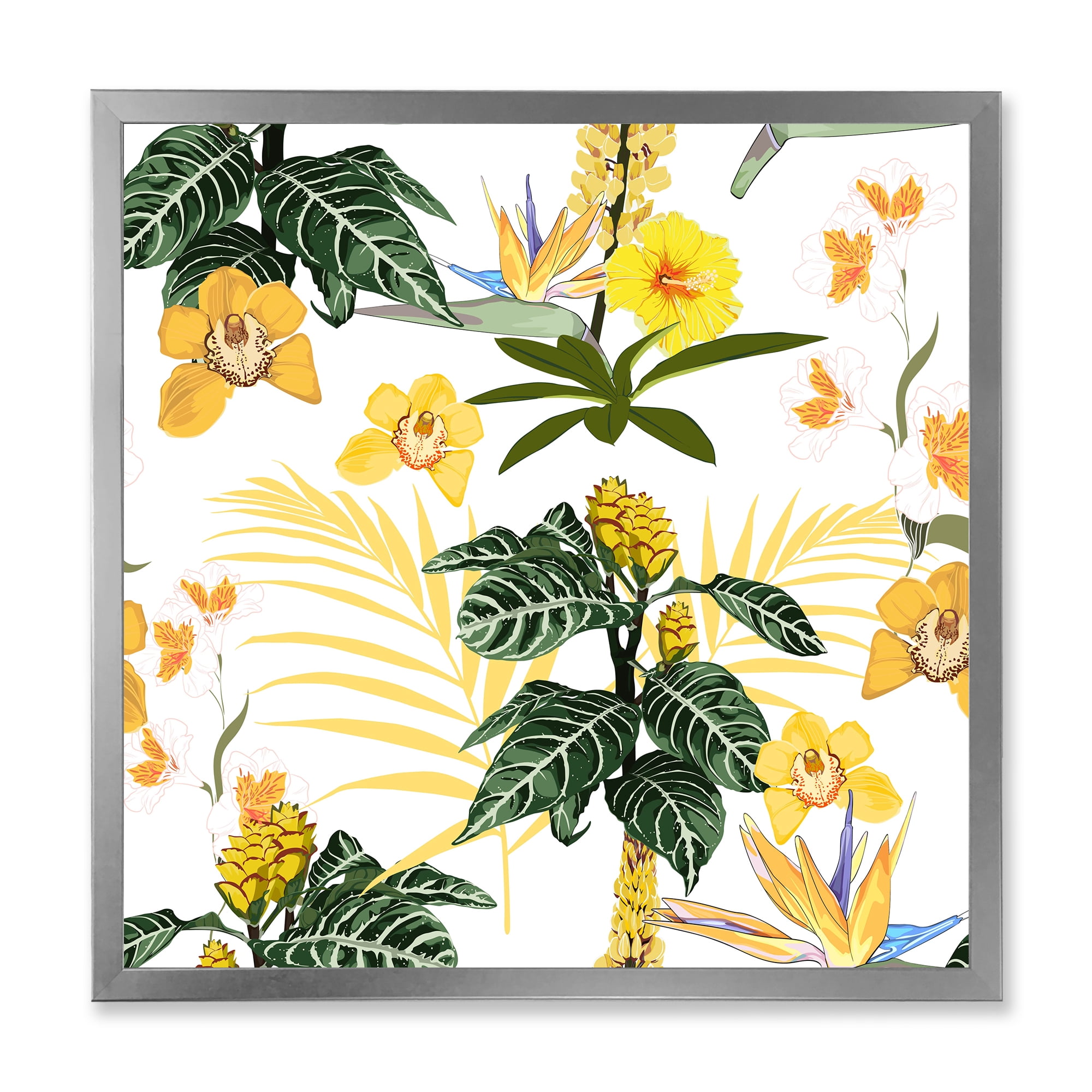 Designart 'Pattern Of Beautiful Yellow Flowers ' Modern Framed Art Print