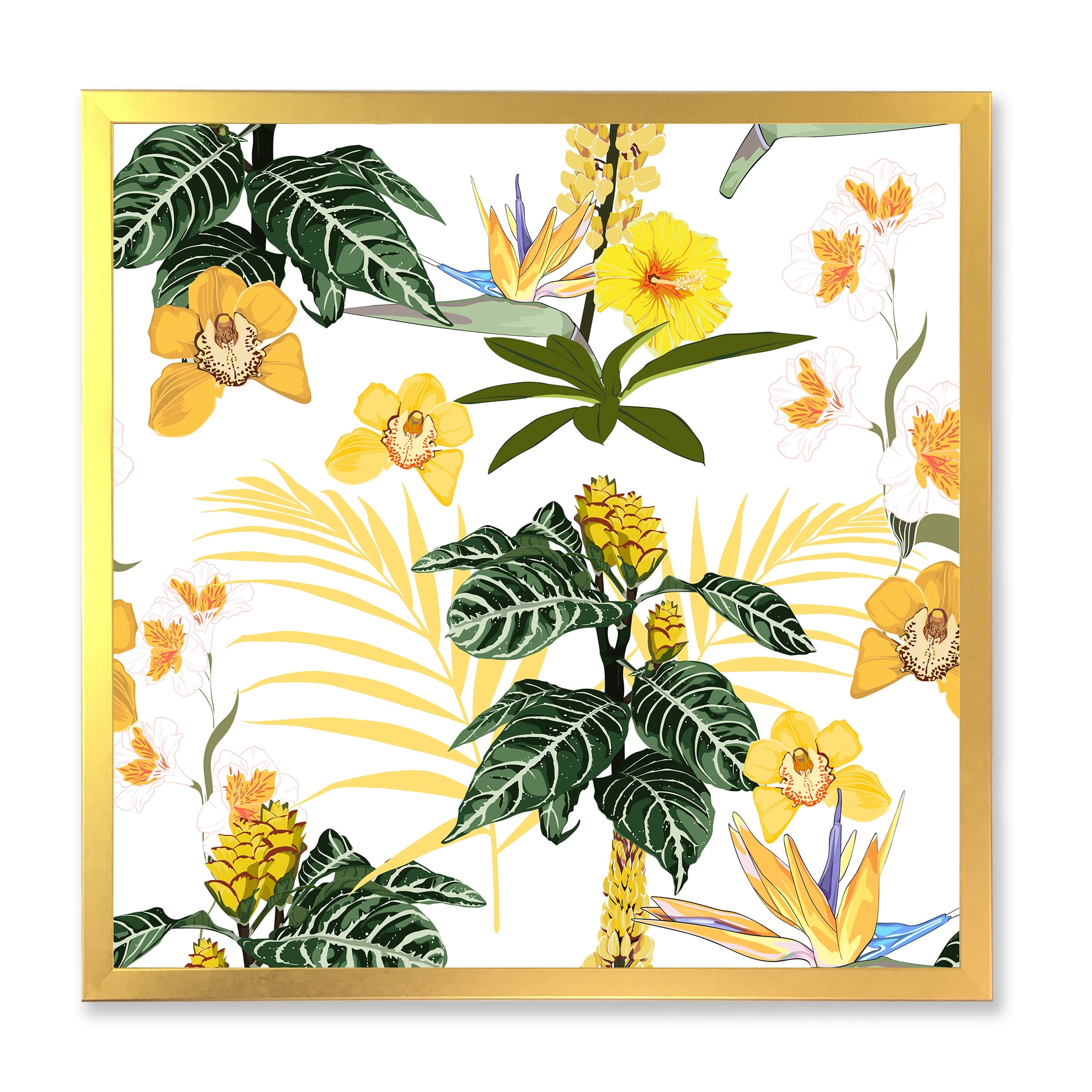 Designart 'Pattern Of Beautiful Yellow Flowers ' Modern Framed Art Print