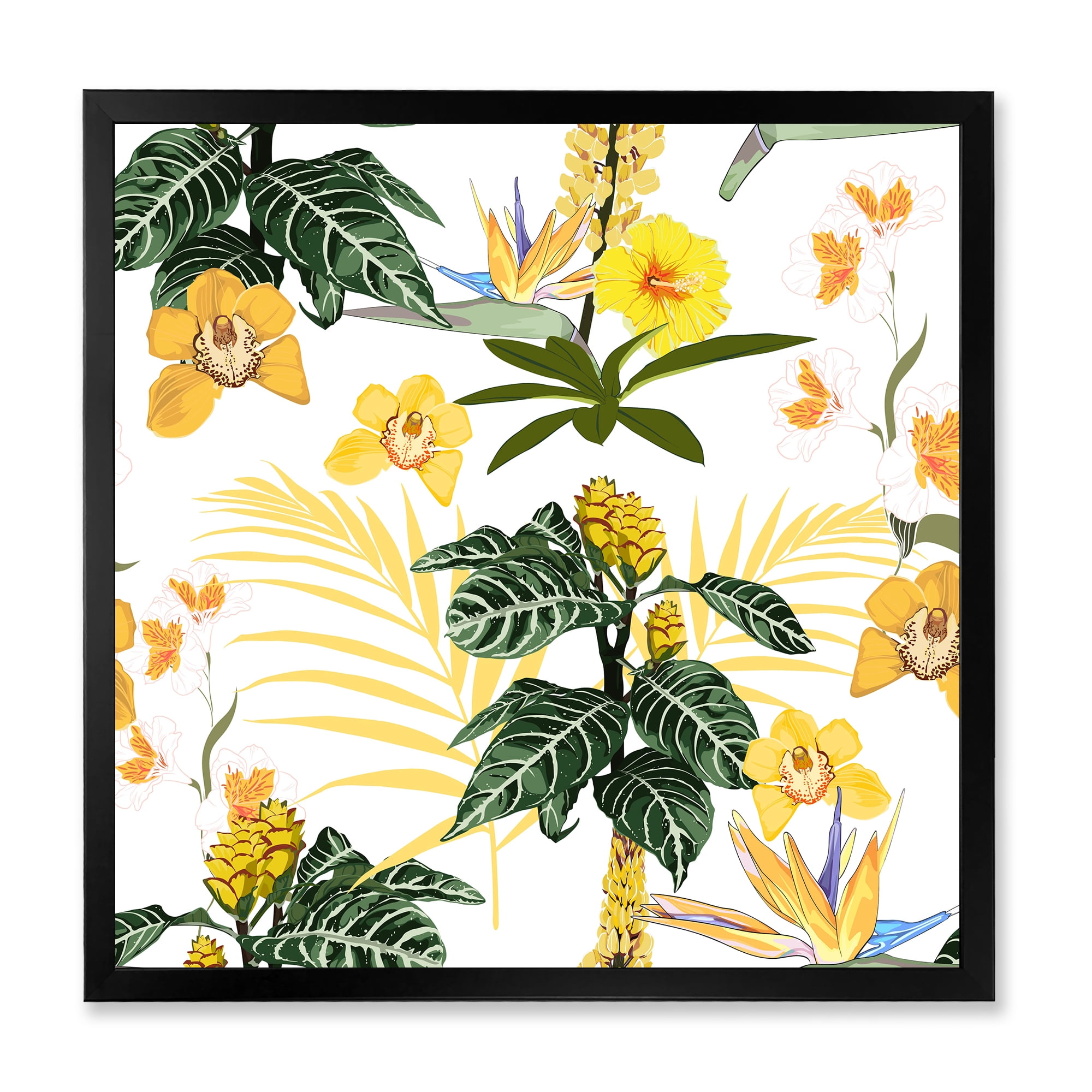 Designart 'Pattern Of Beautiful Yellow Flowers ' Modern Framed Art Print