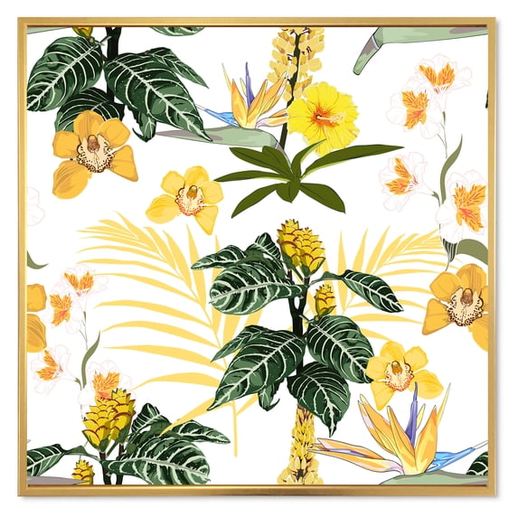 Designart 'Pattern Of Beautiful Yellow Flowers ' Modern Framed Canvas Wall Art Print