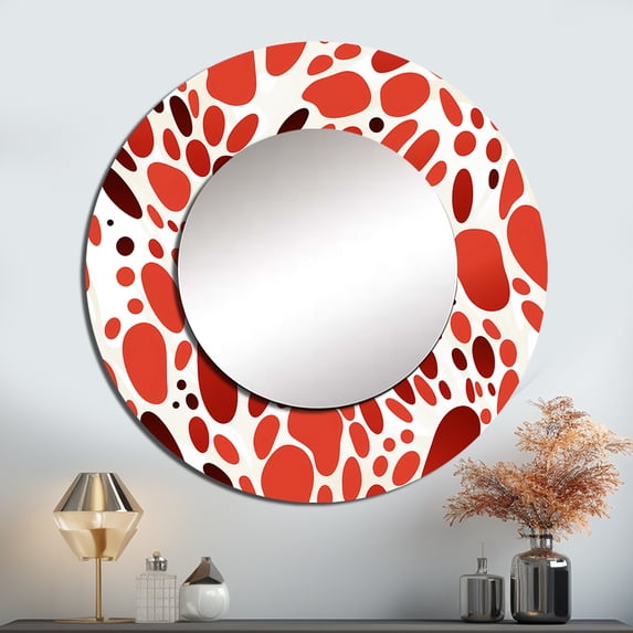 Designart "Pattern Of Red And White Polka Dots I" Graphic Print Round Mirror Wall Decor Modern - Large Red Round Bathroom Mirror - Round Mirror - 23" x 23"