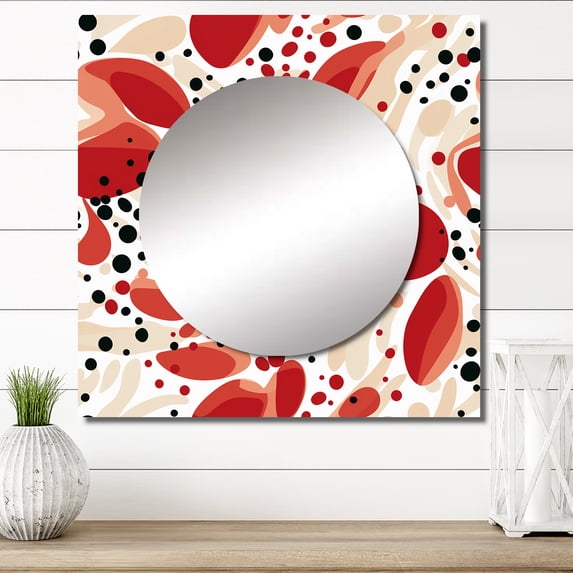 Designart "Pattern Of Red And White Polka Dots II" 0 Square Mirror For Wall Decor - Large Red Square Mirror Printed Wall Decor - Modern Square Living Room Mirror