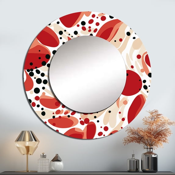 Designart "Pattern Of Red And White Polka Dots II" Graphic Print Red Large Round Mirror - Round Bedroom Mirror Wall Decor - Modern Round Printed Mirror - 36" x 36"