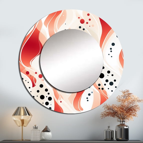 Designart "Pattern Of Red And White Polka Dots III" Graphic Print Rund Mirror For Wall Decor - Large Red Round Printed Mirror -Modern Round Living Room Mirror - 23" x 23"