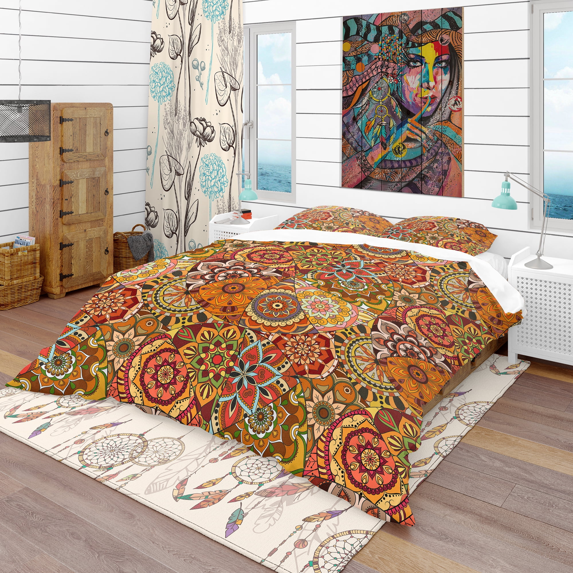 Designart 'Pattern Tile with Mandalas' Bohemian & Eclectic Duvet Cover Set