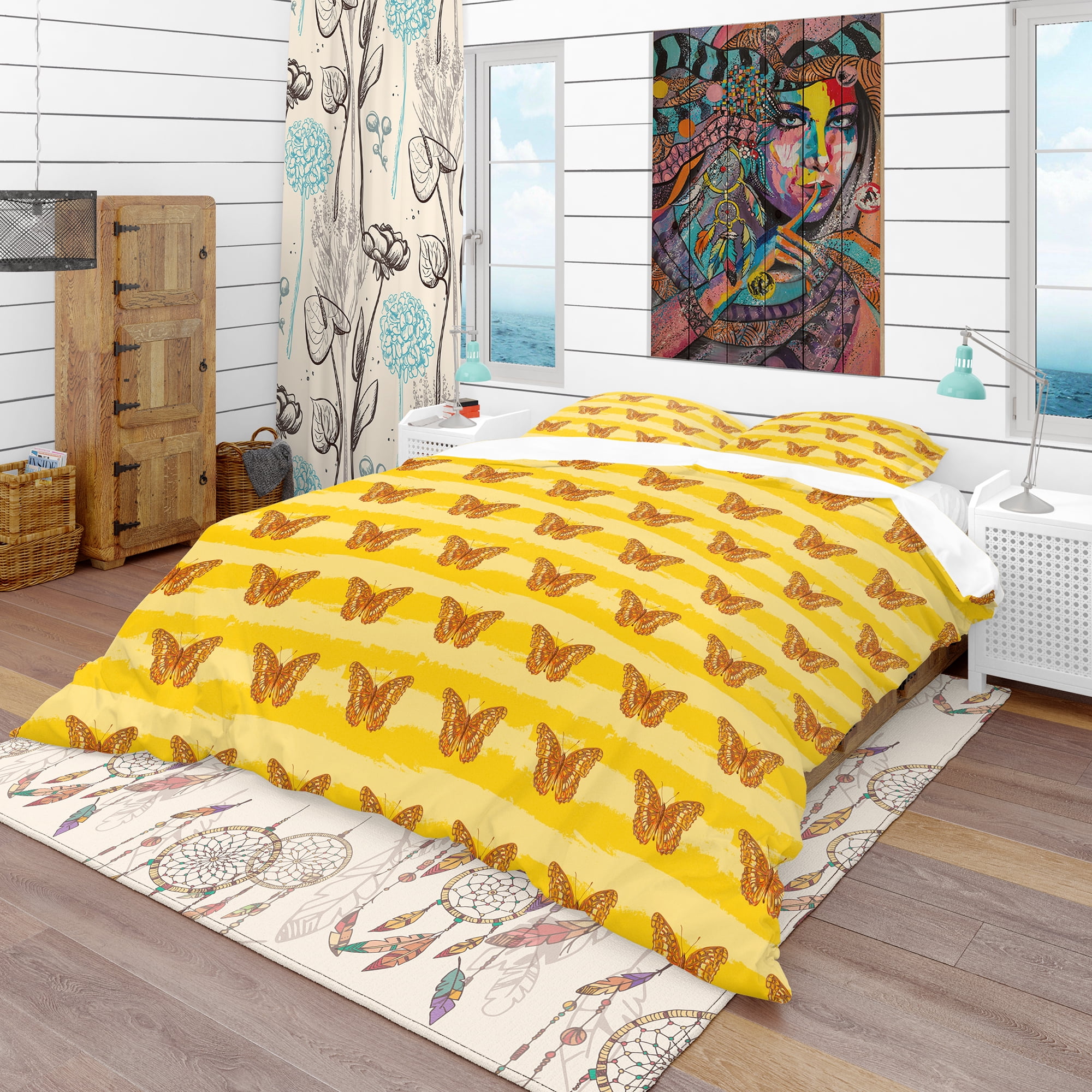 Designart 'Pattern of Butterflies' Modern & Contemporary Duvet Cover Set