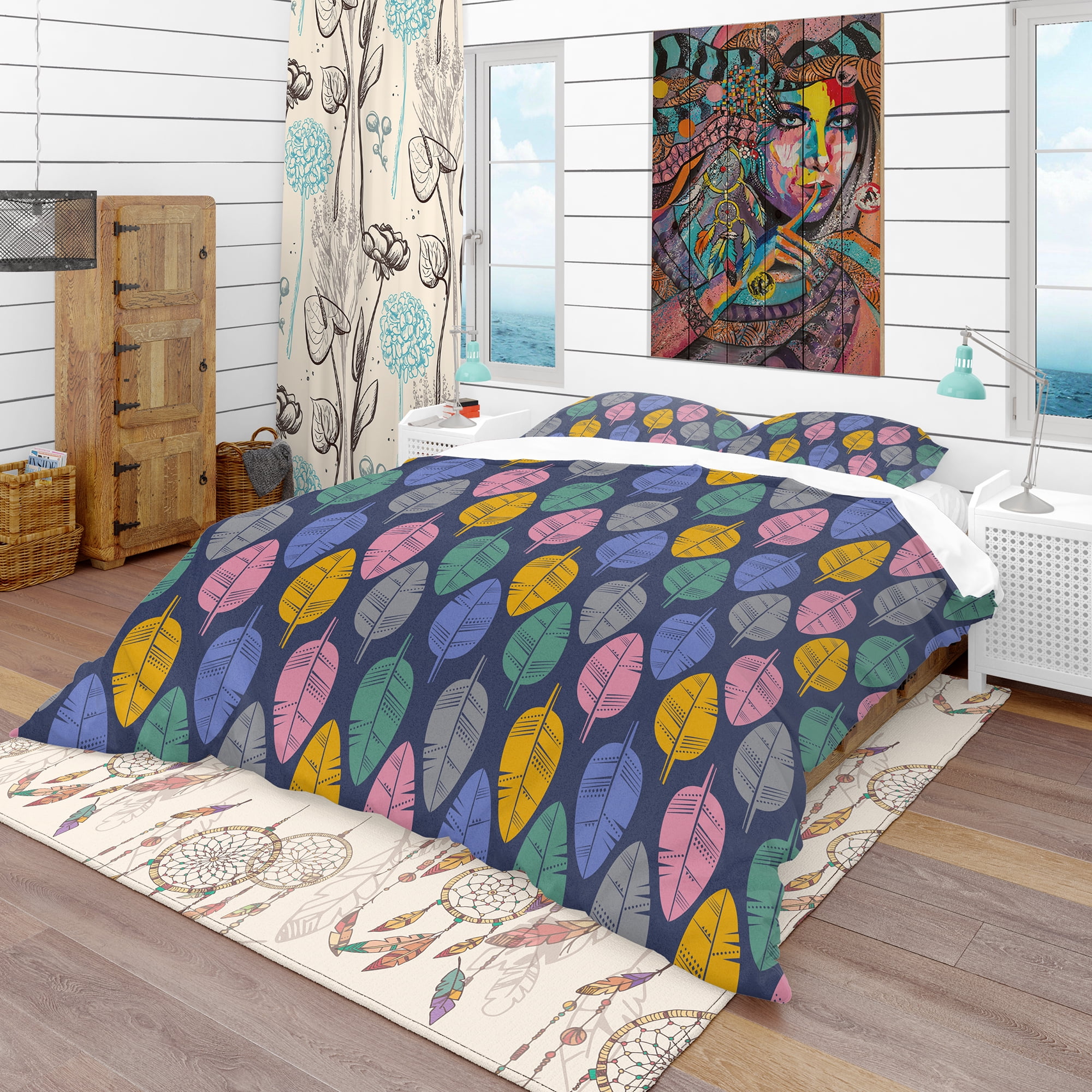 Designart 'Pattern of Multicolored Feathers' Southwestern Duvet Cover Set
