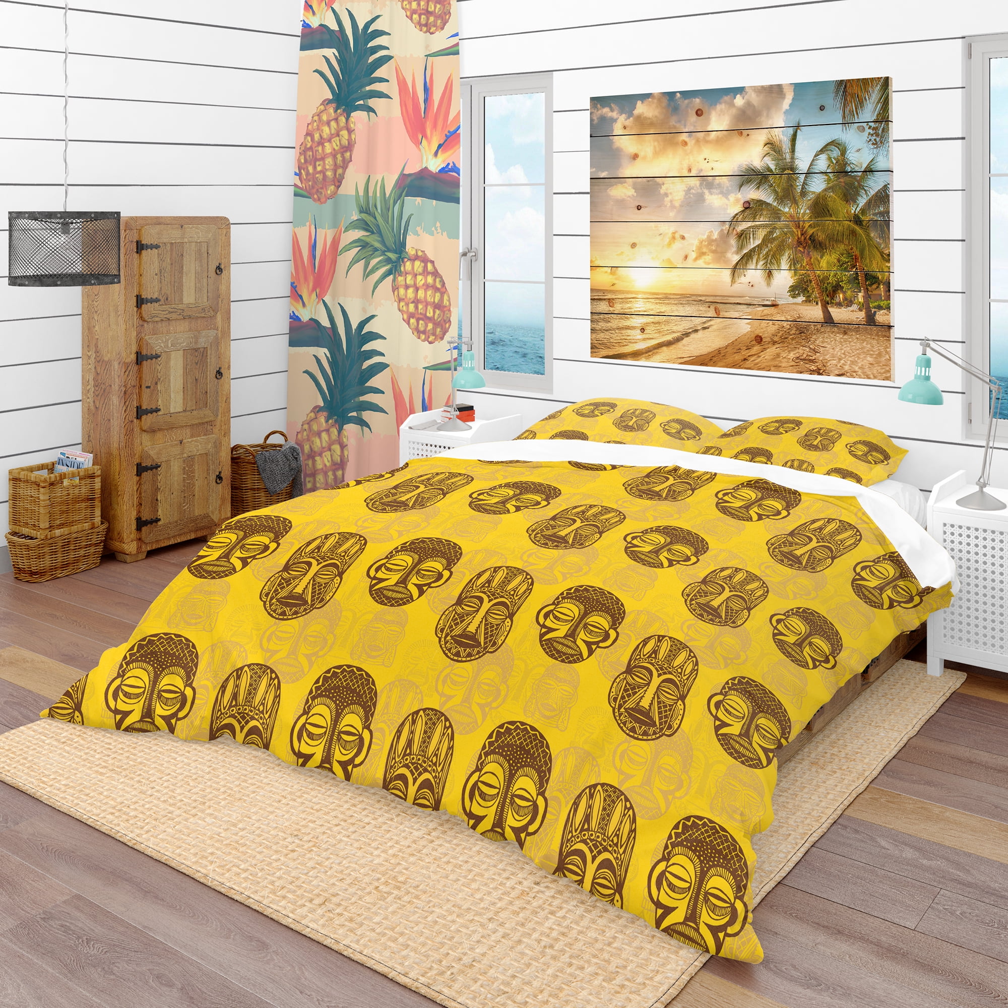 Designart 'Pattern of Tribal Masks' Tropical Duvet Cover Set