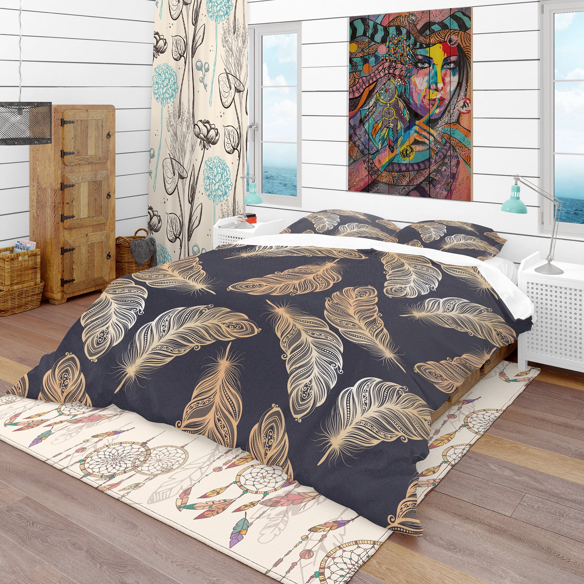 Designart 'Pattern with Feathers' Southwestern Duvet Cover Set