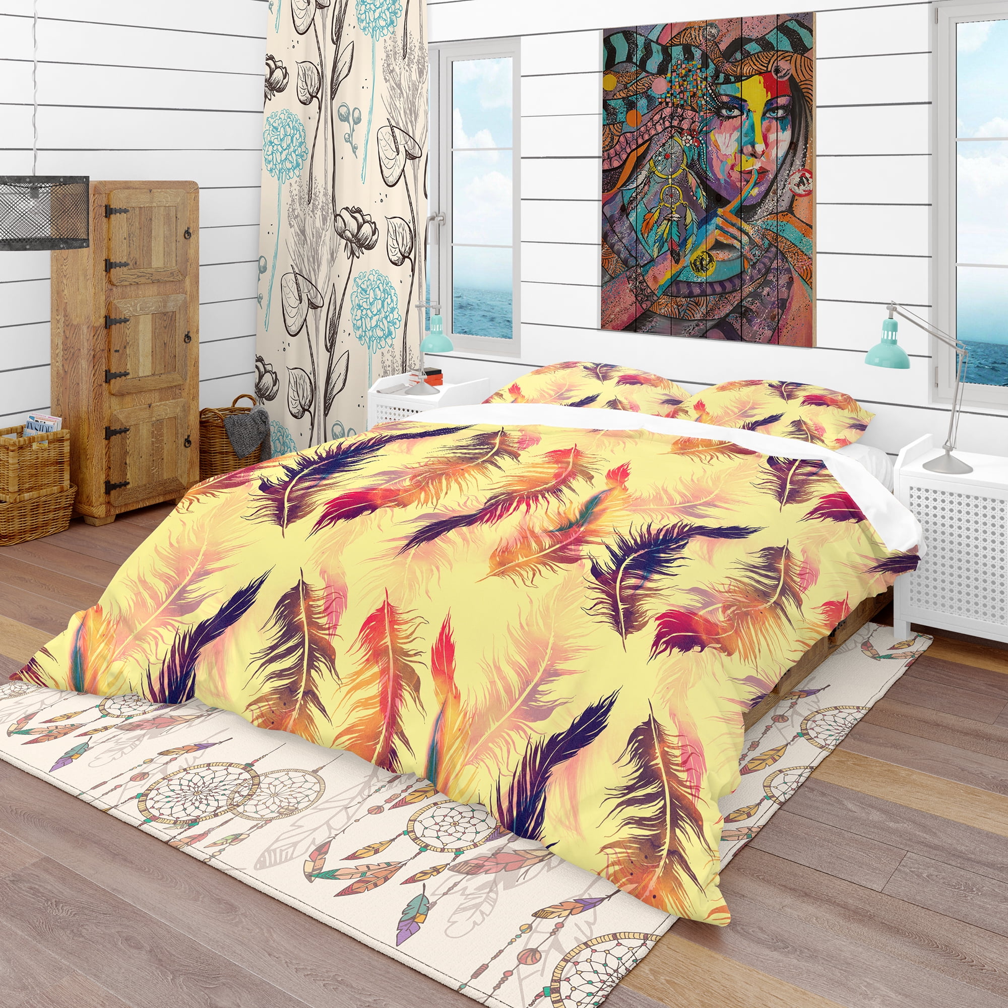 Designart 'Pattern with Imprints of Flying Bird Feathers' Southwestern Duvet Cover Set