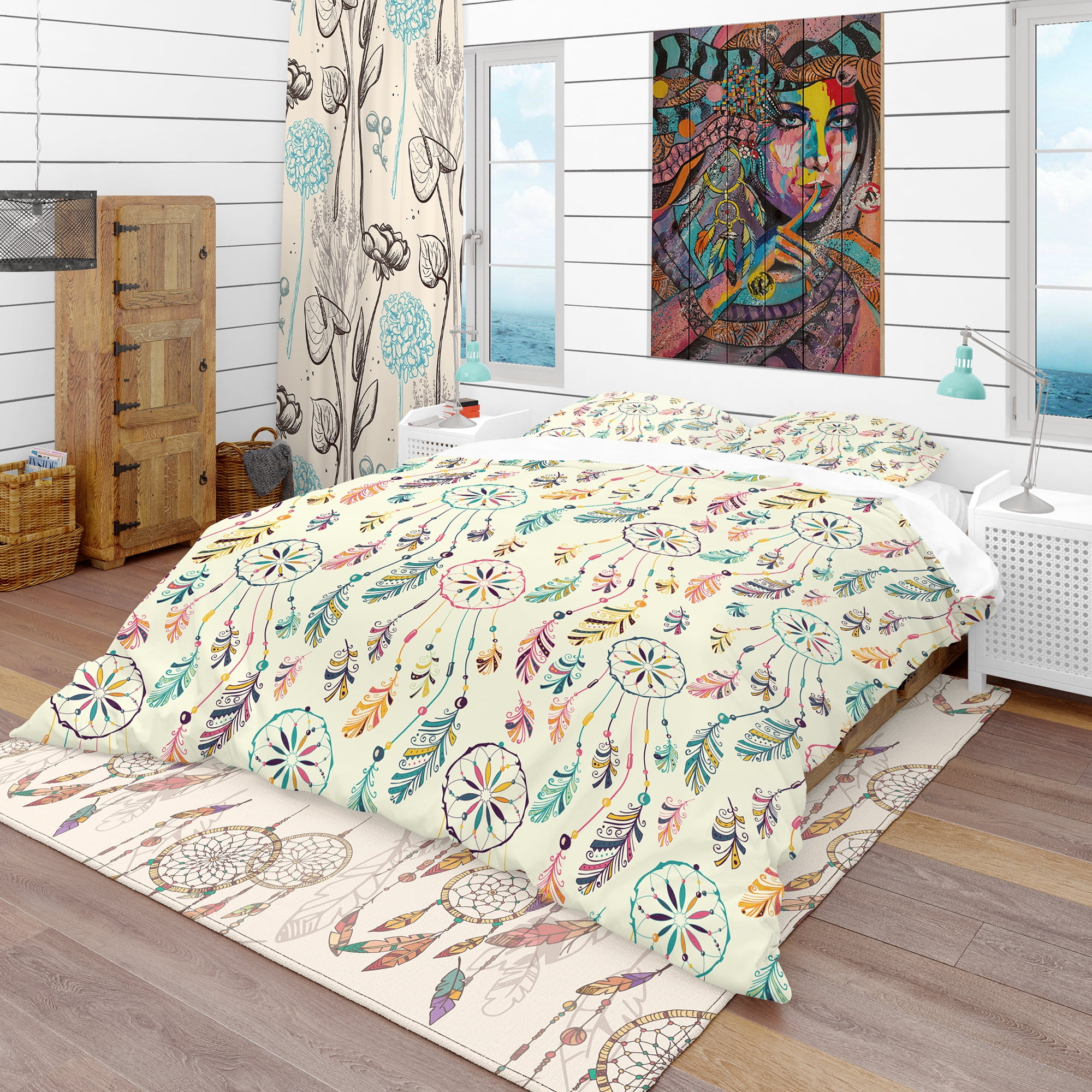 Designart 'Pattern with Native Indian-American Dream Catcher' Southwestern Duvet Cover Set