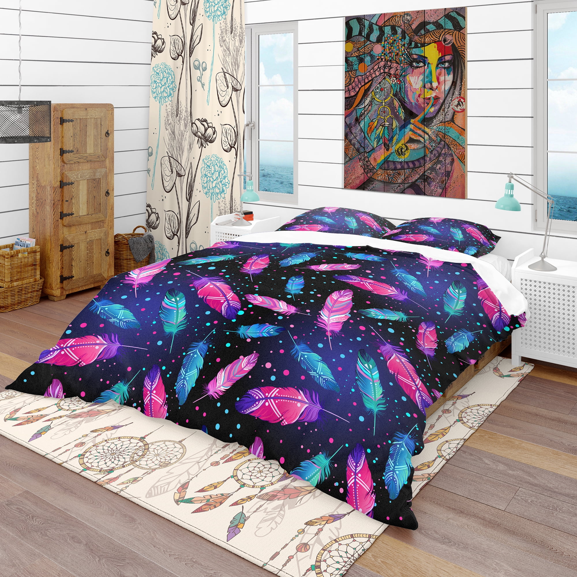 Designart 'Pattern with Painted Bird Feathers' Southwestern Duvet Cover Set