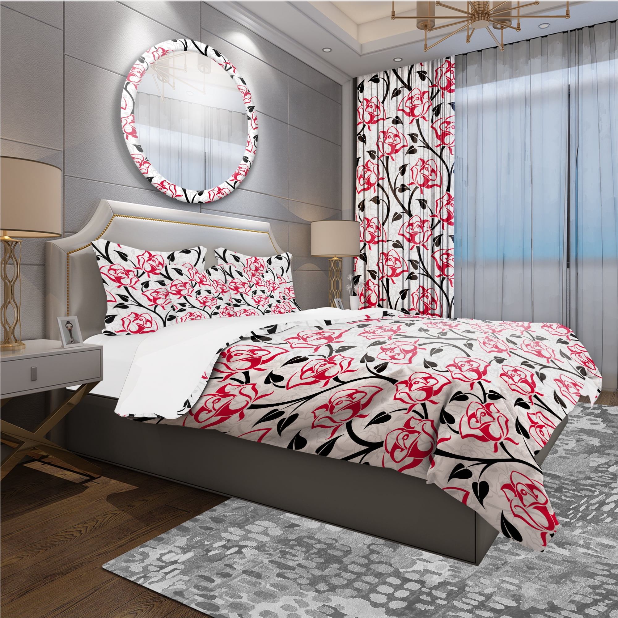Designart 'Pattern with Roses' Modern & Contemporary Duvet Cover Set