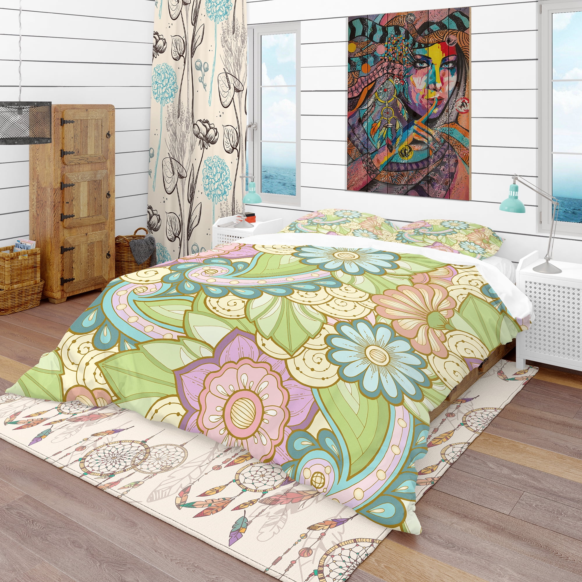 Designart 'Pattern with Stylized Flowers' Bohemian & Eclectic Duvet Cover Set