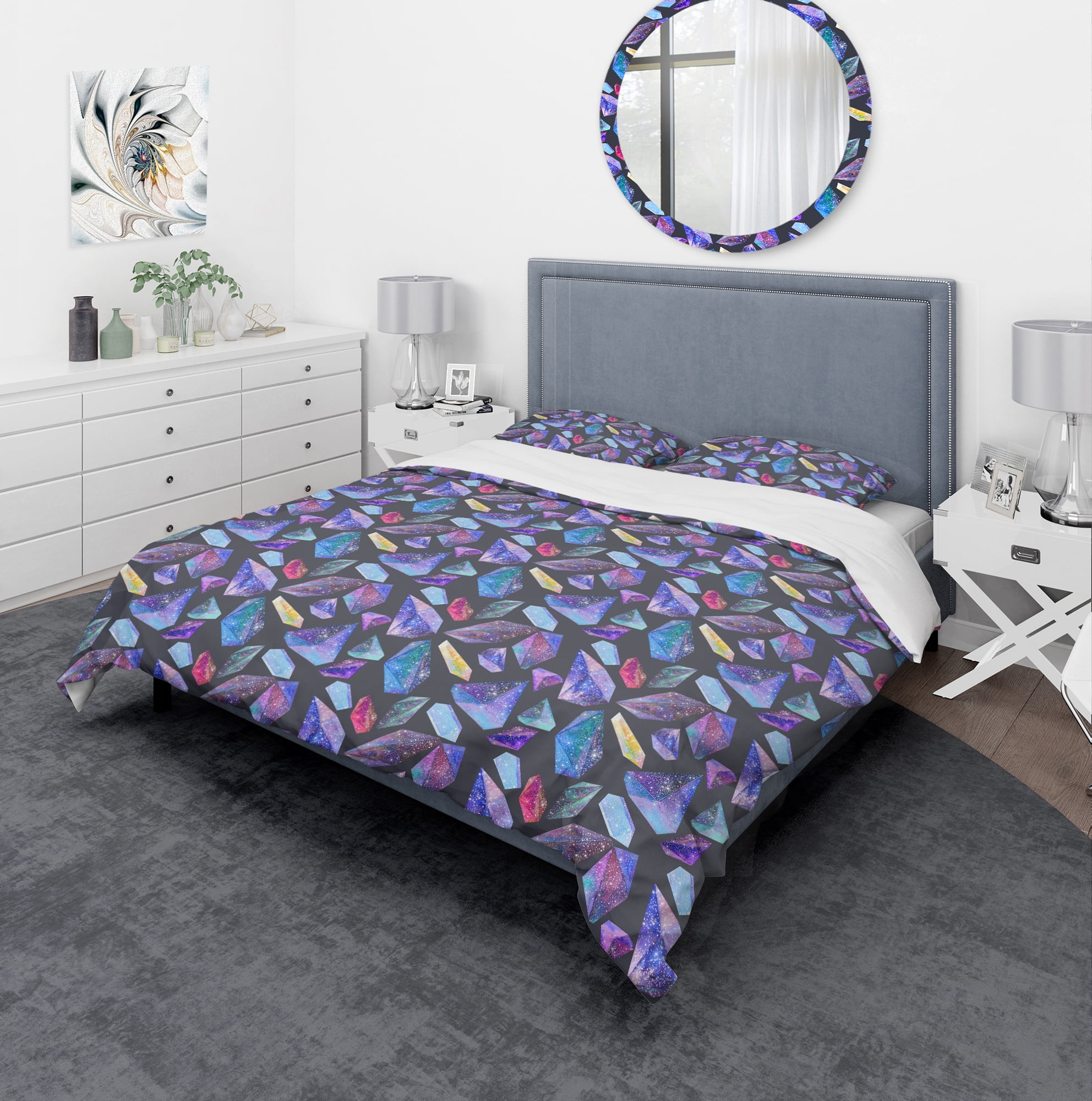 Designart 'Pattern with Watercolor Crystals with Star Sky' Modern & Contemporary Duvet Cover Set